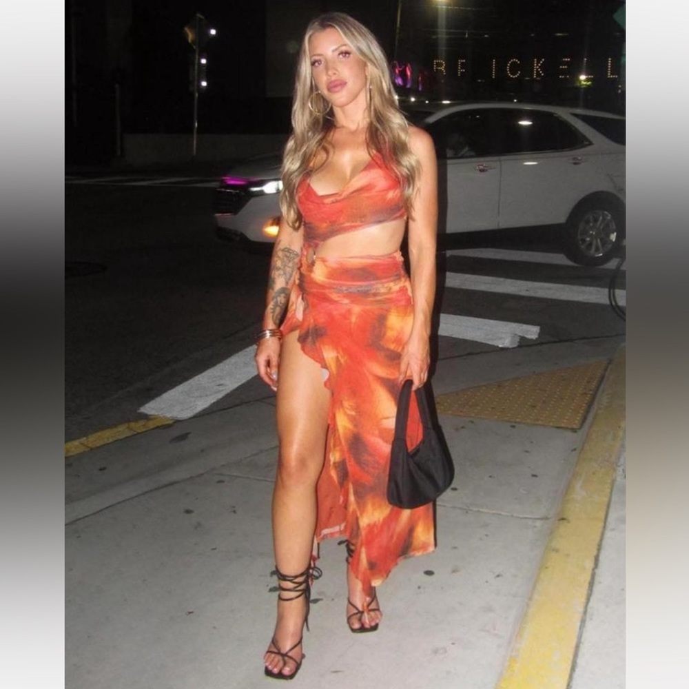 Fashion Nova Orange Tie-Dye Maxi Two-Piece Dress